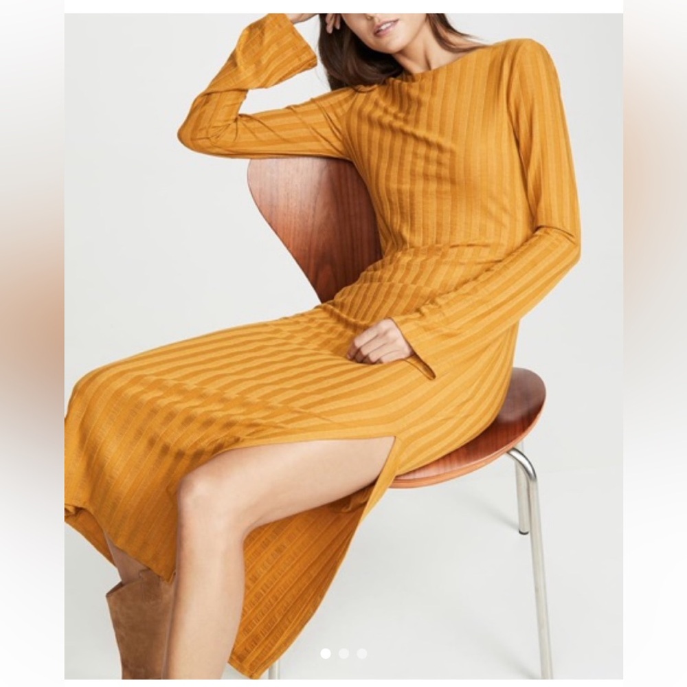 Reformation Dillon Mustard Long Sleeve Dress